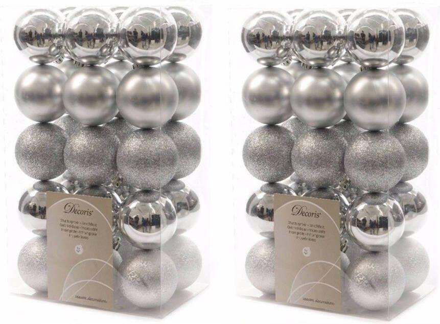 Decoris 60x Kunststof kerstballen mix zilver 6 cm kerstboom versiering decoratie Kerstbal