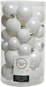 Decoris 60x Stuks Kunststof Kerstballen 4 5 6 Cm Wit Kerstbal