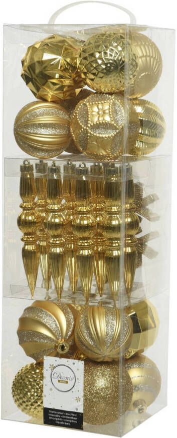 Decoris 60x stuks kunststof kerstballen en ornamenten goud mix Kerstbal