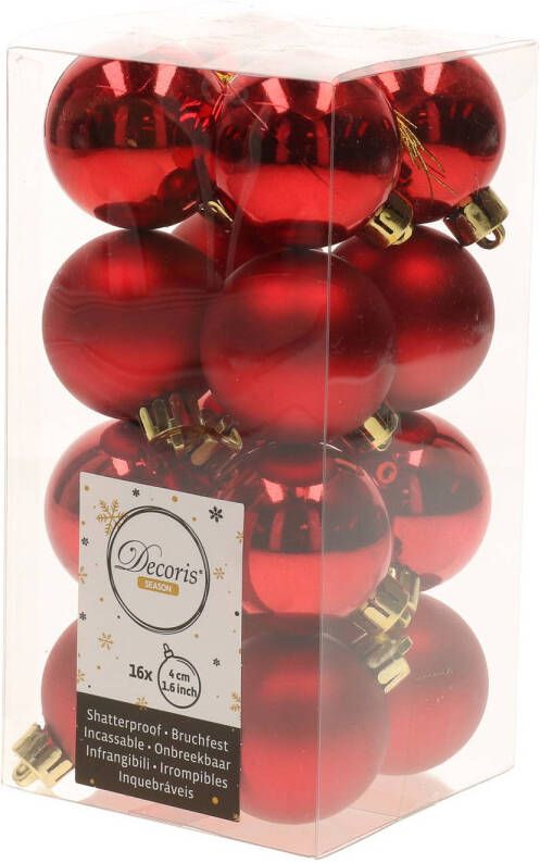 Decoris 64x Kunststof kerstballen glanzend mat kerst rood 4 cm kerstboom versiering decoratie Kerstbal