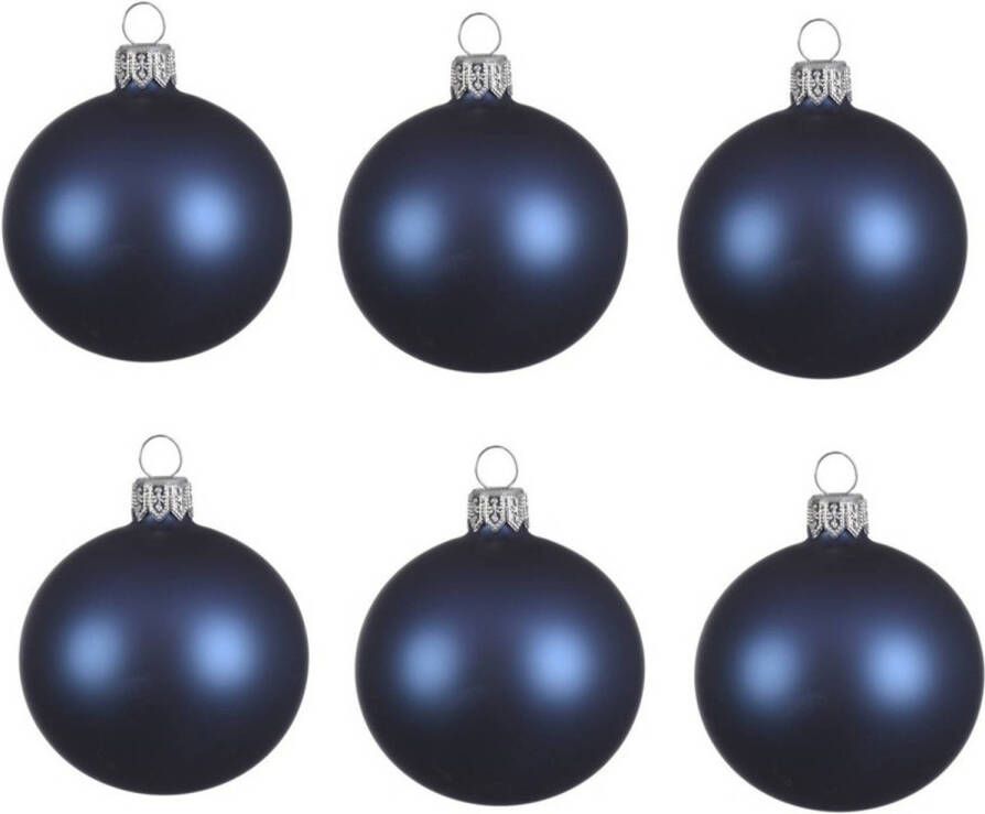Decoris 6x Glazen kerstballen mat donkerblauw 6 cm kerstboom versiering decoratie Kerstbal