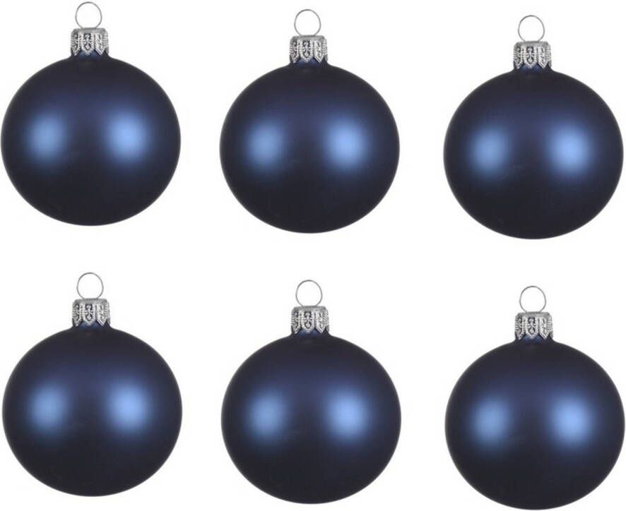 Decoris 6x Donkerblauwe glazen kerstballen 8 cm mat Kerstbal