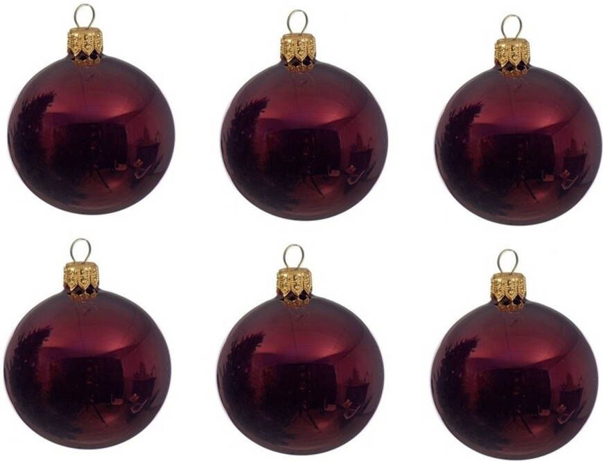 Decoris 12x Glazen kerstballen glans donkerrood 8 cm kerstboom versiering decoratie Kerstbal