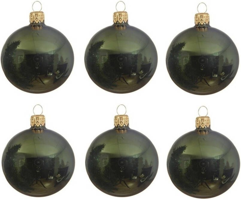 Decoris 6x Glazen kerstballen glans donkergroen 6 cm kerstboom versiering decoratie Kerstbal