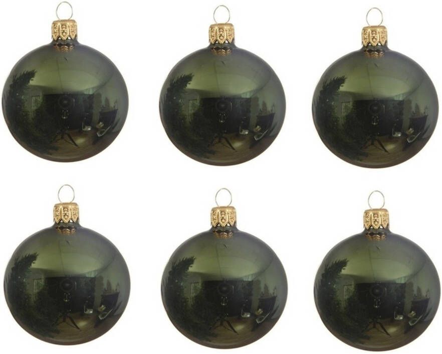Decoris 12x Glazen kerstballen glans donkergroen 8 cm kerstboom versiering decoratie Kerstbal