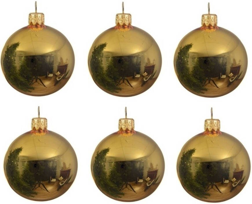 Decoris 6x Glazen kerstballen glans goud 6 cm kerstboom versiering decoratie Kerstbal