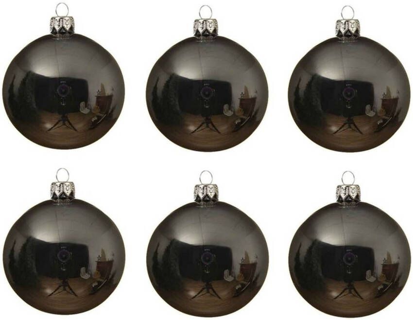 Decoris 6x Glazen kerstballen glans grijsblauw 6 cm kerstboom versiering decoratie Kerstbal