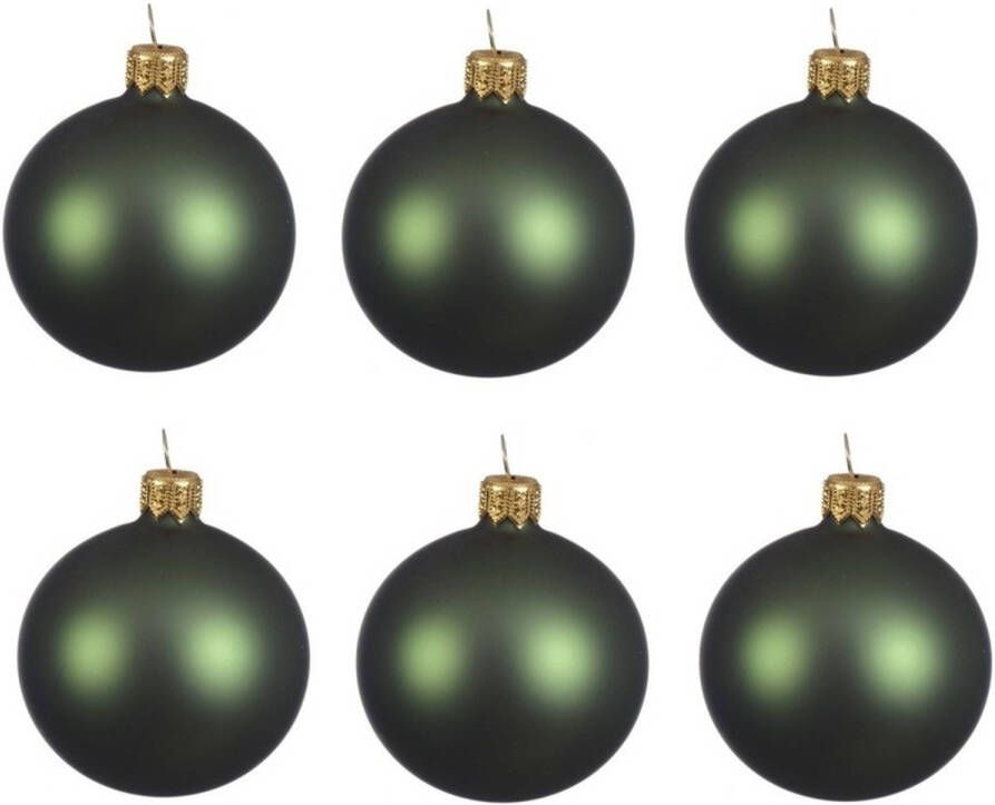 Decoris 6x Glazen kerstballen mat donkergroen 6 cm kerstboom versiering decoratie Kerstbal