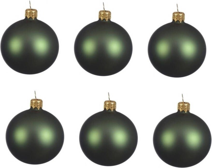 Decoris 6x Glazen kerstballen mat donkergroen 8 cm kerstboom versiering decoratie Kerstbal