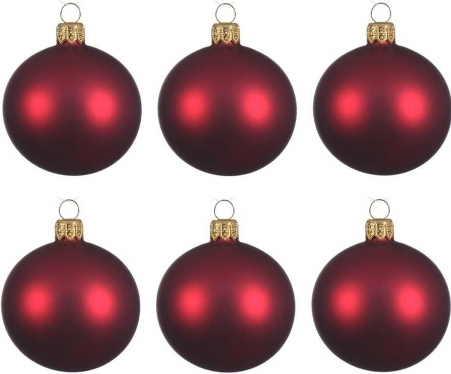 Decoris 6x Glazen kerstballen mat donkerrood 6 cm kerstboom versiering decoratie Kerstbal
