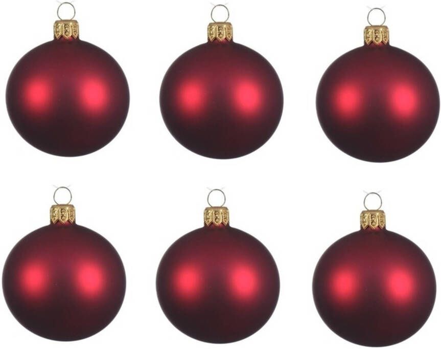 Decoris 12x Glazen kerstballen mat donkerrood 8 cm kerstboom versiering decoratie Kerstbal