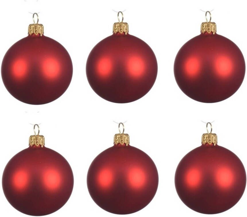 Decoris 12x Glazen kerstballen mat kerst rood 8 cm kerstboom versiering decoratie Kerstbal