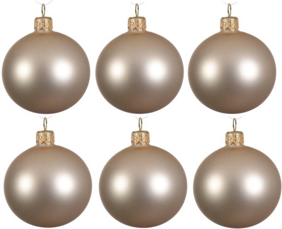 Decoris 6x Glazen kerstballen mat licht parel champagne 6 cm kerstboom versiering decoratie Kerstbal