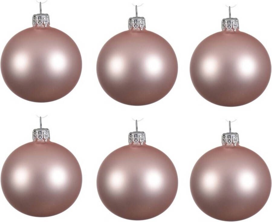Decoris 6x Glazen kerstballen mat Lichtroze 6 cm kerstboom versiering decoratie Kerstbal