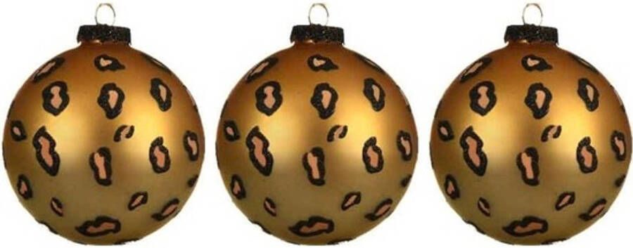 Decoris 6x Glazen kerstballen mat luipaardprint 8 cm kerstboom versiering decoratie Kerstbal