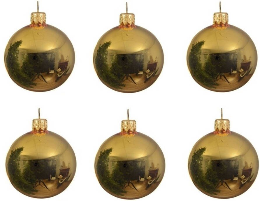 Decoris 12x Glazen kerstballen glans goud 8 cm kerstboom versiering decoratie Kerstbal