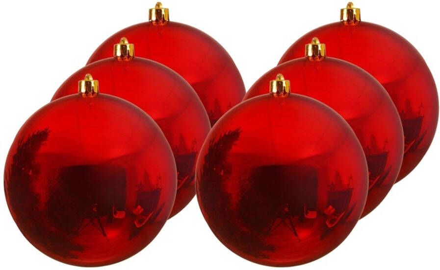 Decoris 6x Grote kerst rode kerstballen van 20 cm glans van kunststof Kerstbal