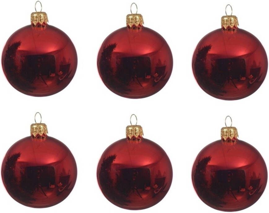 Decoris 6x Glazen kerstballen glans kerst rood 6 cm kerstboom versiering decoratie Kerstbal