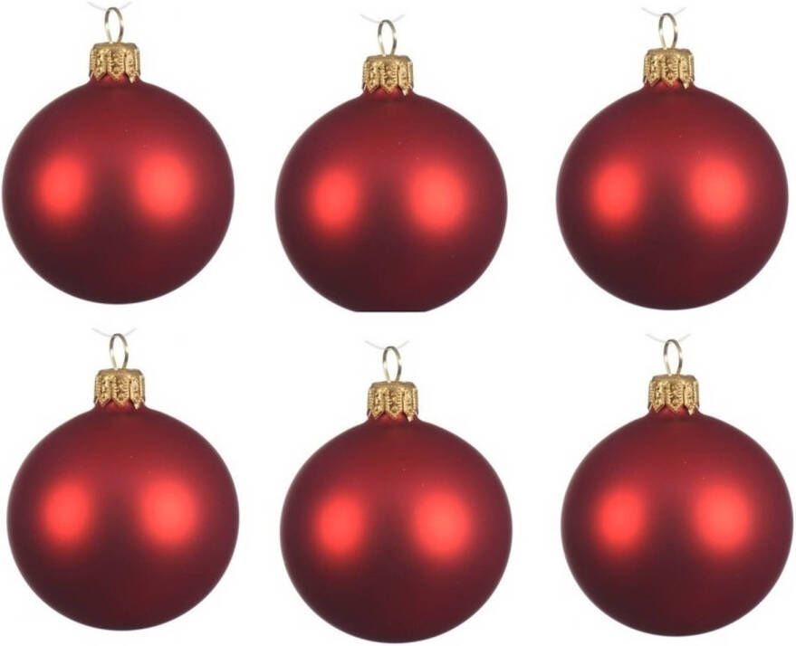Decoris 6x Glazen kerstballen mat kerst rood 6 cm kerstboom versiering decoratie Kerstbal