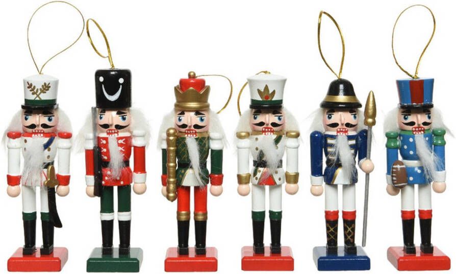 Decoris 6x Kerstboomversiering notenkraker poppen soldaten ornamenten 12 cm Kersthangers