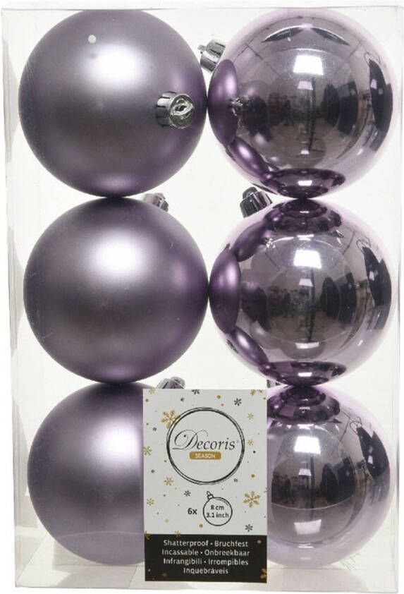 Decoris 6x Kunststof kerstballen glanzend mat lila paars 8 cm kerstboom versiering decoratie Kerstbal