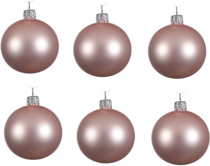 Decoris 6x Lichtroze glazen kerstballen 8 cm mat Kerstbal