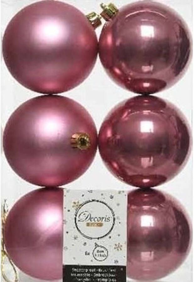 Decoris 6x Kunststof kerstballen glanzend mat oud roze 8 cm kerstboom versiering decoratie Kerstbal