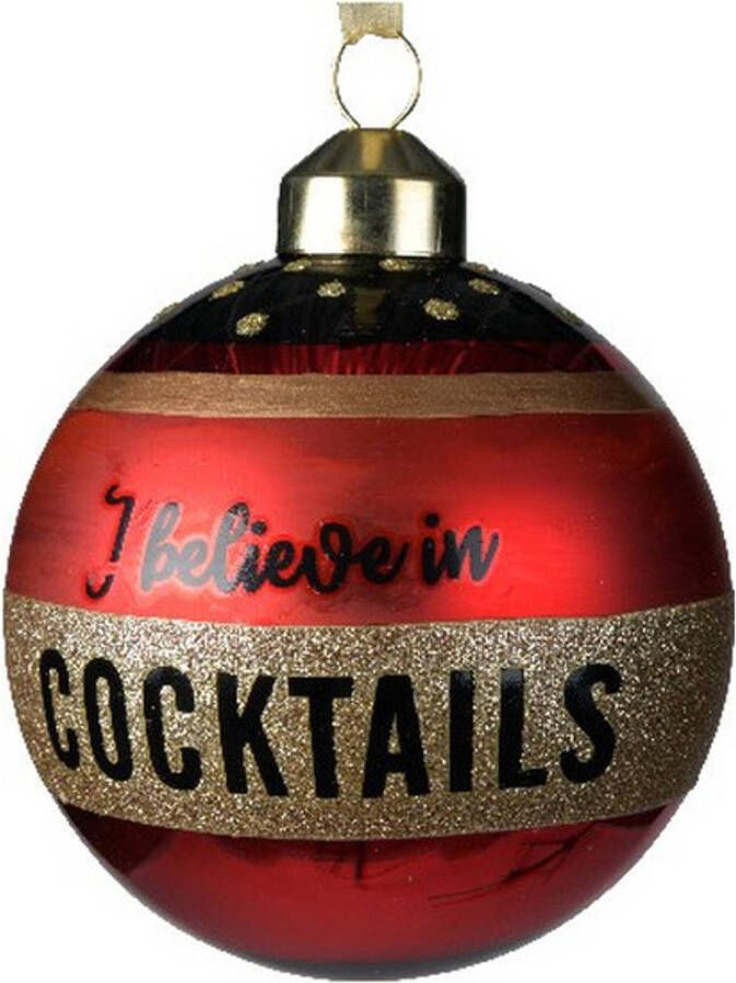 Decoris 6x Rode glazen kerstballen I believe in cocktails 8 cm Kerstbal