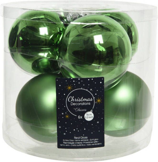 Decoris 6x stuks glazen kerstballen groen 8 cm mat glans Kerstbal