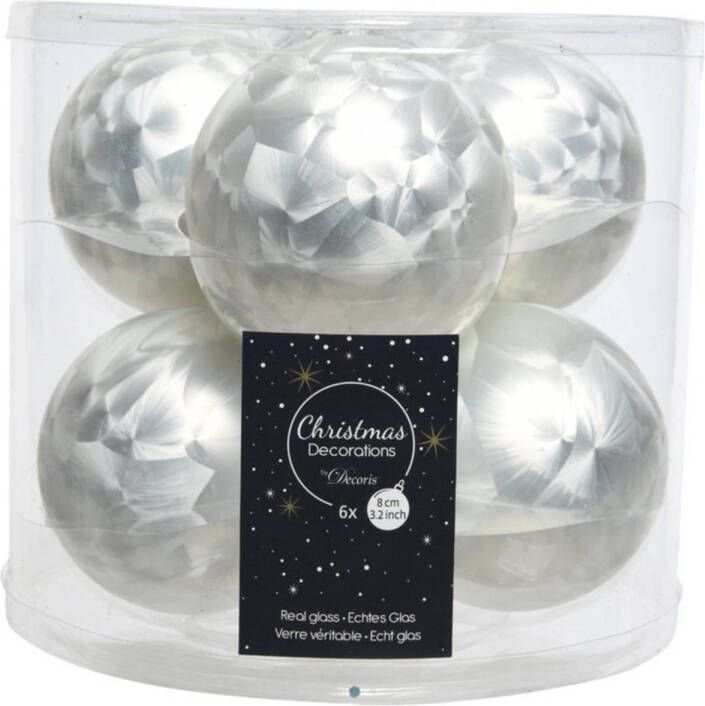 Decoris 6x stuks glazen kerstballen wit ijslak 8 cm mat glans Kerstbal