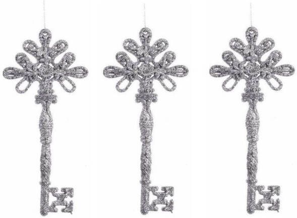 Decoris 3x Stuks kerstversiering decoratie hangers zilveren sleutel 17 cm Kersthangers