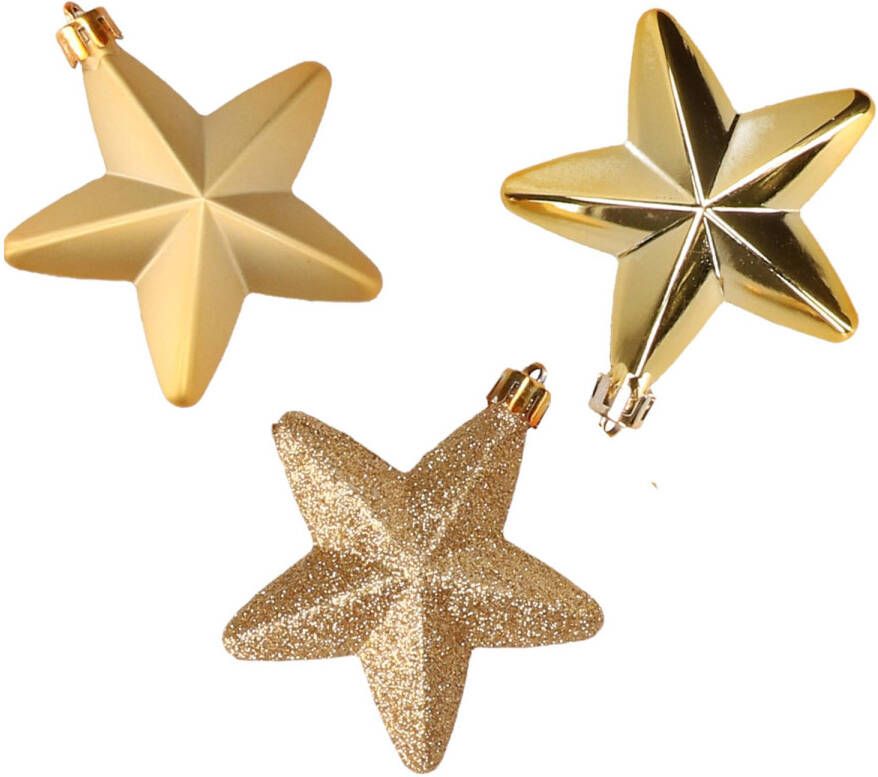 Decoris 6x stuks kunststof sterren kerstballen 7 cm goud glans mat glitter Kersthangers