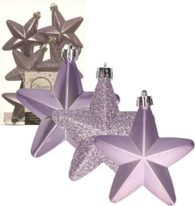 Decoris 6x stuks kunststof sterren kersthangers heide lila paars 7 cm Kersthangers
