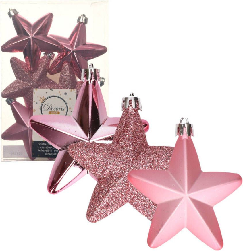 Decoris 6x stuks kunststof sterren kersthangers lippenstift roze 7 cm Kersthangers