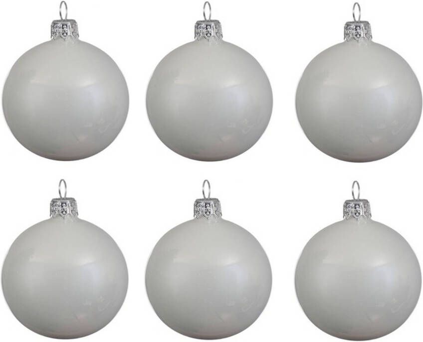 Decoris 6x Glazen kerstballen glans winter wit 6 cm kerstboom versiering decoratie Kerstbal