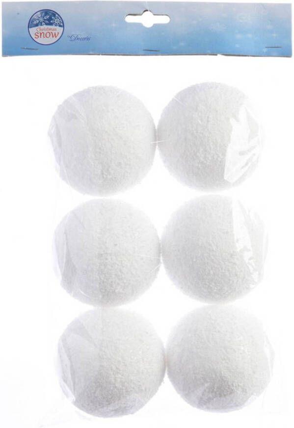 Decoris 6x Witte sneeuwballen sneeuwbollen 8 cm Decoratiesneeuw