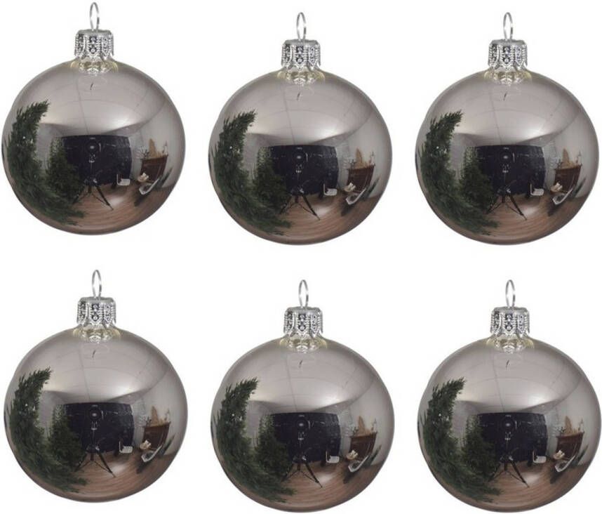 Decoris 6x Glazen kerstballen glans zilver 6 cm kerstboom versiering decoratie Kerstbal