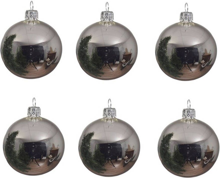 Decoris 6x Zilveren glazen kerstballen 8 cm glans Kerstbal