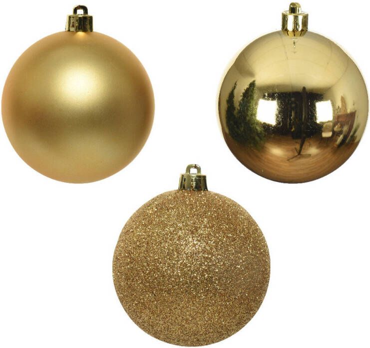 Decoris 7x stuks kunststof plastic kerstballen goud 8 cm mix Kerstbal