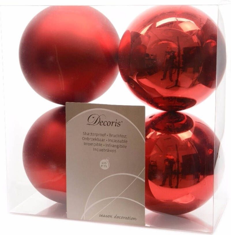 Decoris 8-delige kerstballen set 10 cm rood Kerstbal