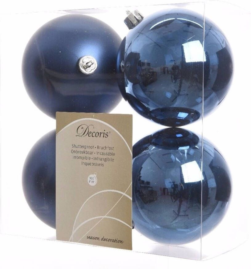 Decoris 8-delige kerstballen set blauw Kerstbal