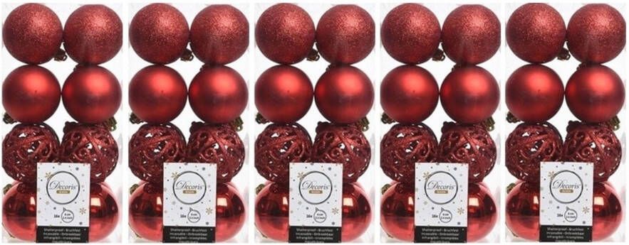 Decoris 80x Kunststof kerstballen mix kerst rood 6 cm kerstboom versiering decoratie Kerstbal