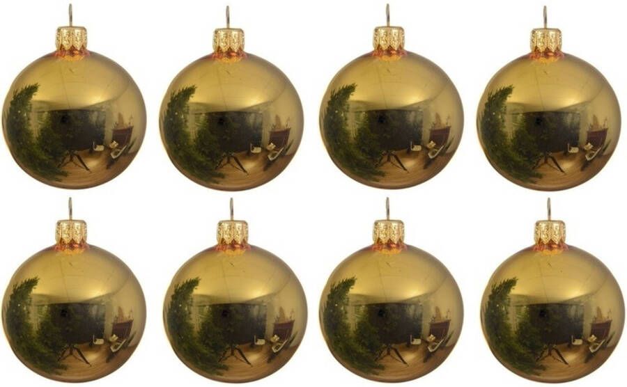 Decoris 8x Glazen kerstballen glans goud 10 cm kerstboom versiering decoratie Kerstbal
