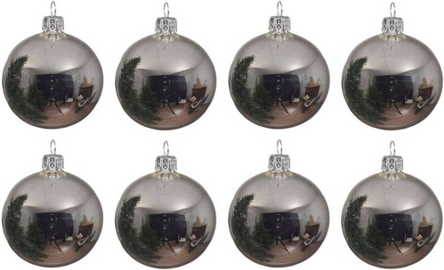 Decoris 8x Glazen kerstballen glans zilver 10 cm kerstboom versiering decoratie Kerstbal