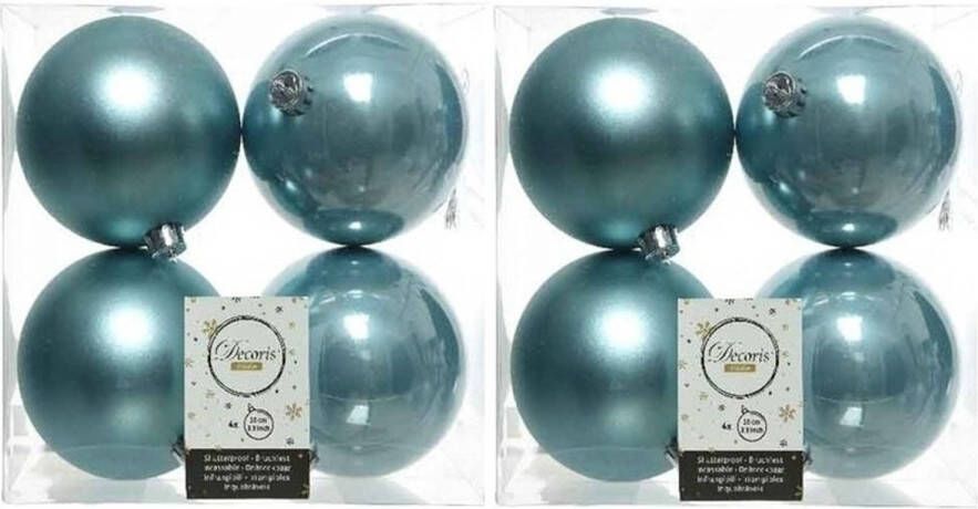 Decoris 8x Kunststof kerstballen glanzend mat ijsblauw 10 cm kerstboom versiering decoratie Kerstbal