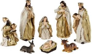 Decoris Set van 8 stuks kerststal beelden kerstbeelden 12 cm kerstdecoratie Kerststallen