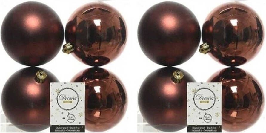 Decoris 8x Kunststof kerstballen glanzend mat mahonie bruin 10 cm kerstboom versiering decoratie Kerstbal