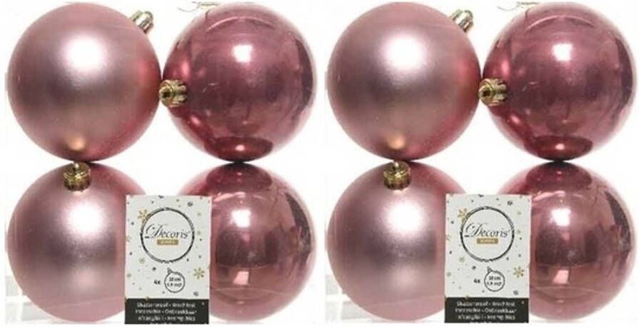 Decoris 8x Kunststof kerstballen glanzend mat oud roze 10 cm kerstboom versiering decoratie Kerstbal