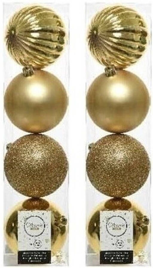 Decoris 8x Kunststof kerstballen mix licht goud 10 cm kerstboom versiering decoratie Kerstbal