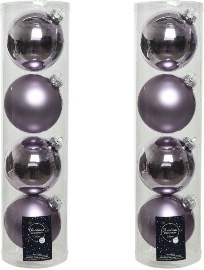 Decoris Tubes met 8xlila paarse kerstballen van glas 10 cm glans en mat Kerstbal